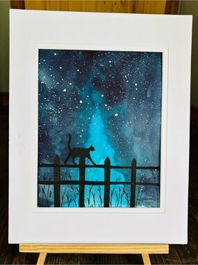 Handmade New Watercolor Painting: Cat Walk